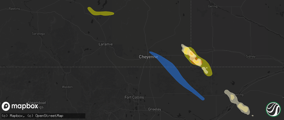 Hail map in Cheyenne, WY on May 9, 2026