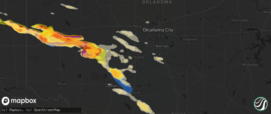 Hail map in Chickasha, OK on May 9, 2026