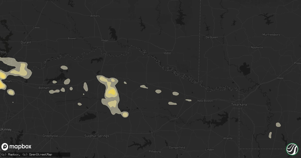 Hail map in Clarksville, TX on May 9, 2026