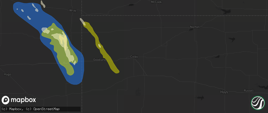 Hail map in Colby, KS on May 9, 2026