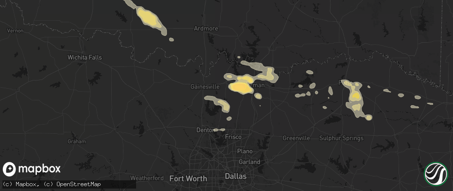 Hail map in Collinsville, TX on May 9, 2026
