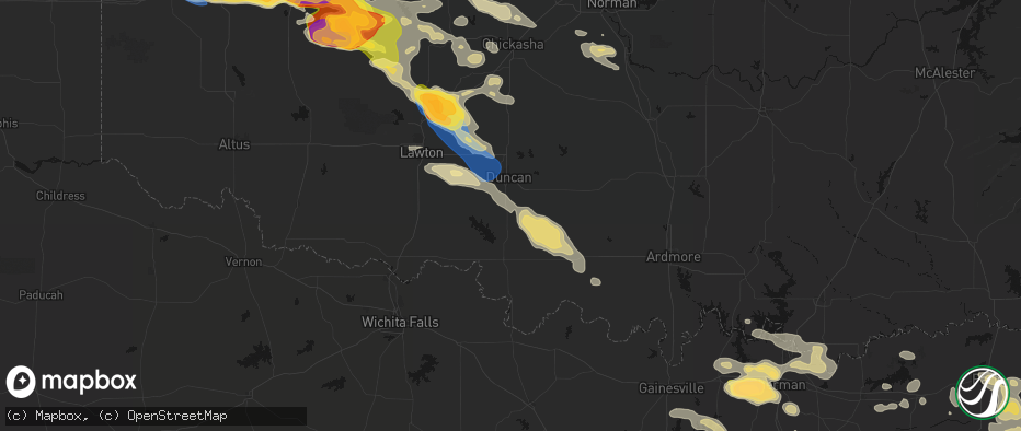 Hail map in Comanche, OK on May 9, 2026