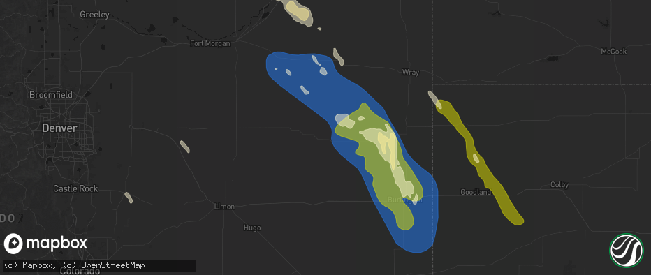 Hail map in Cope, CO on May 9, 2026