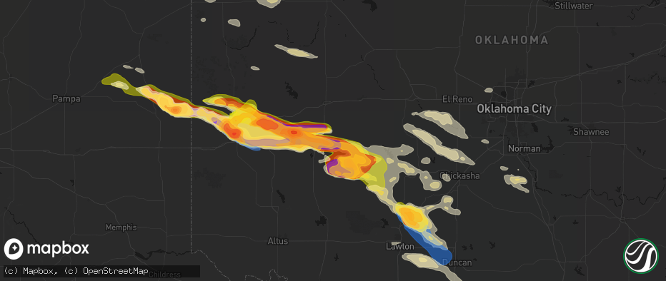 Hail map in Cordell, OK on May 9, 2026