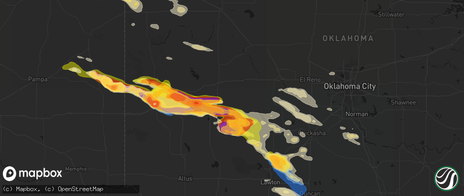 Hail map in Corn, OK on May 9, 2026