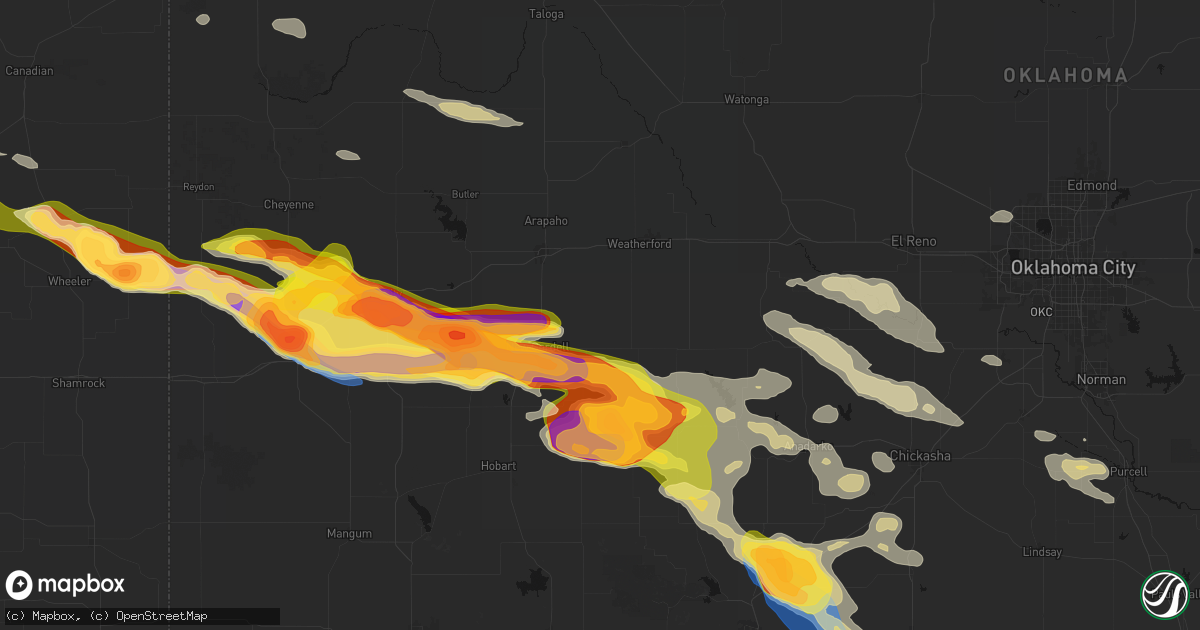 Hail map in Corn, OK on May 9, 2026