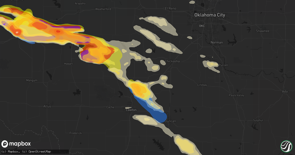 Hail map in Cyril, OK on May 9, 2026