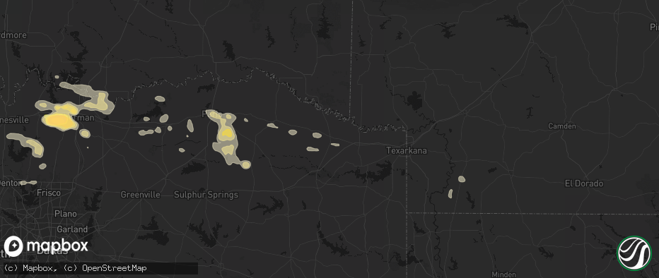 Hail map in De Kalb, TX on May 9, 2026