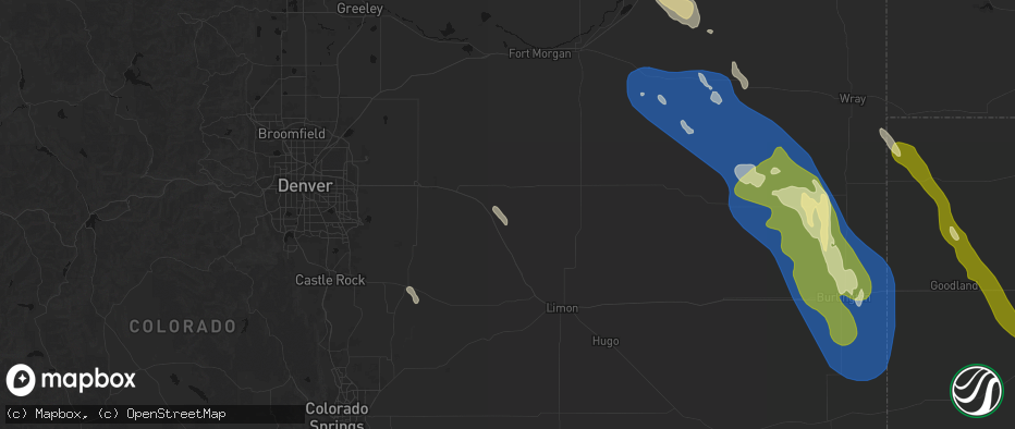 Hail map in Deer Trail, CO on May 9, 2026
