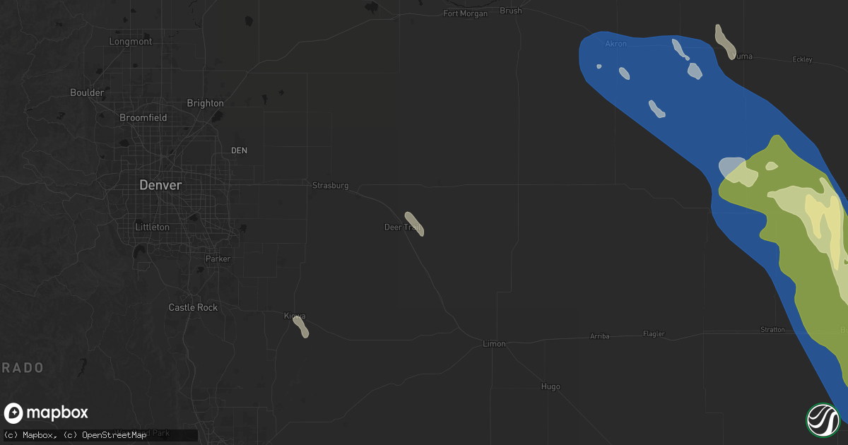 Hail map in Deer Trail, CO on May 9, 2026