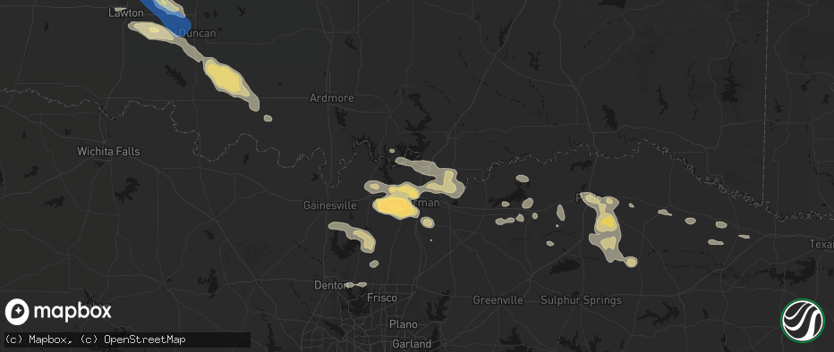 Hail map in Denison, TX on May 9, 2026