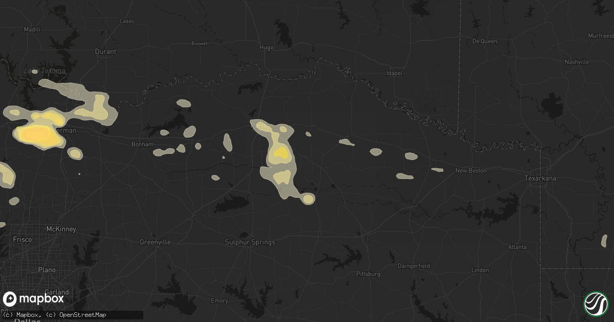 Hail map in Deport, TX on May 9, 2026