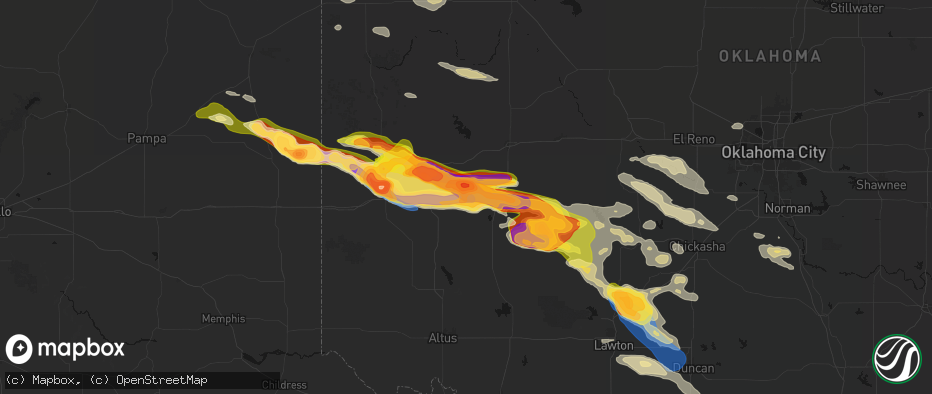 Hail map in Dill City, OK on May 9, 2026