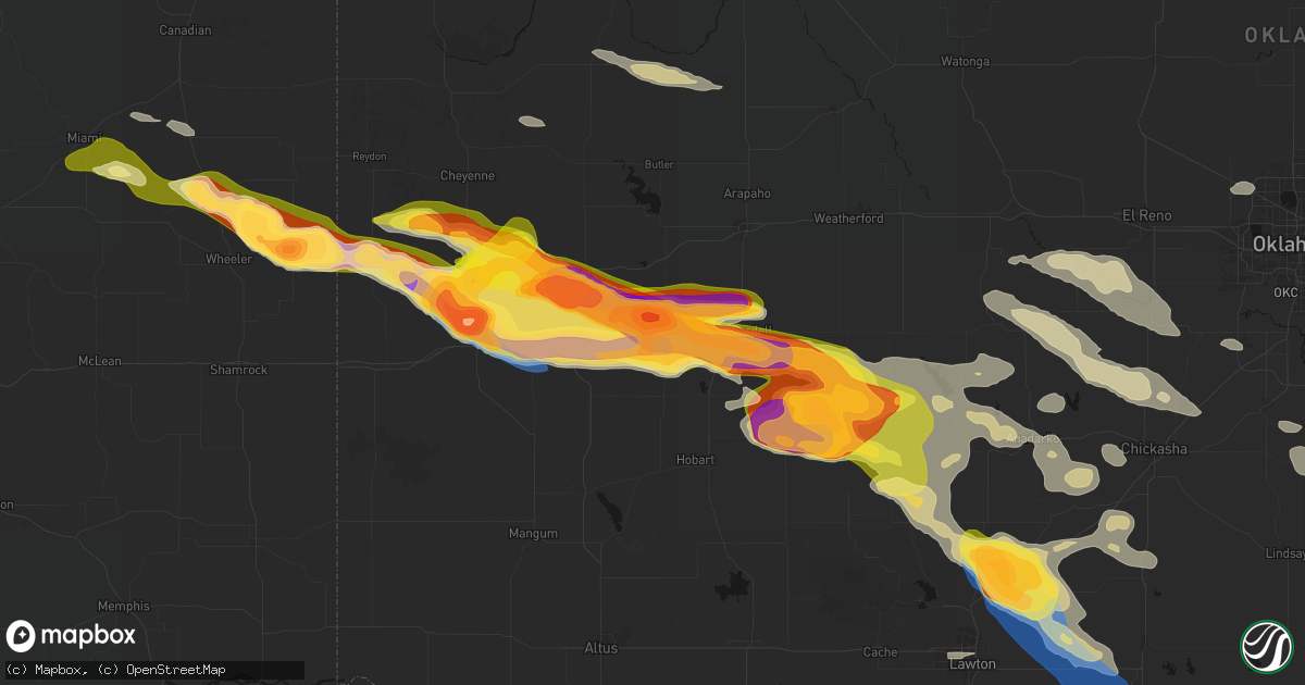 Hail map in Dill City, OK on May 9, 2026
