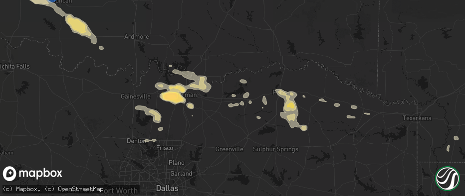 Hail map in Dodd City, TX on May 9, 2026