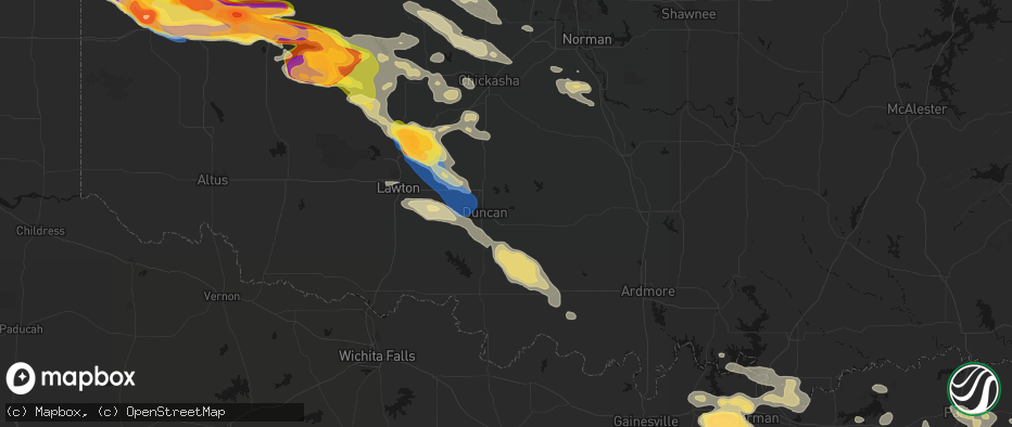 Hail map in Duncan, OK on May 9, 2026