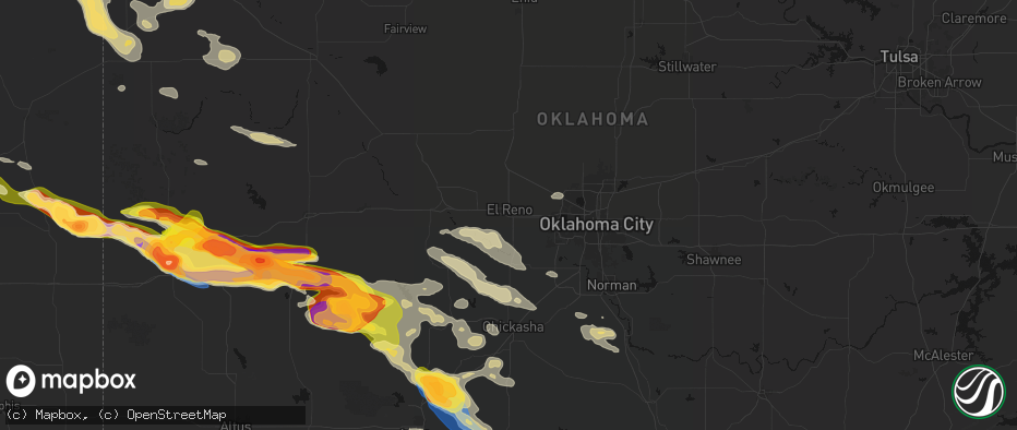 Hail map in El Reno, OK on May 9, 2026