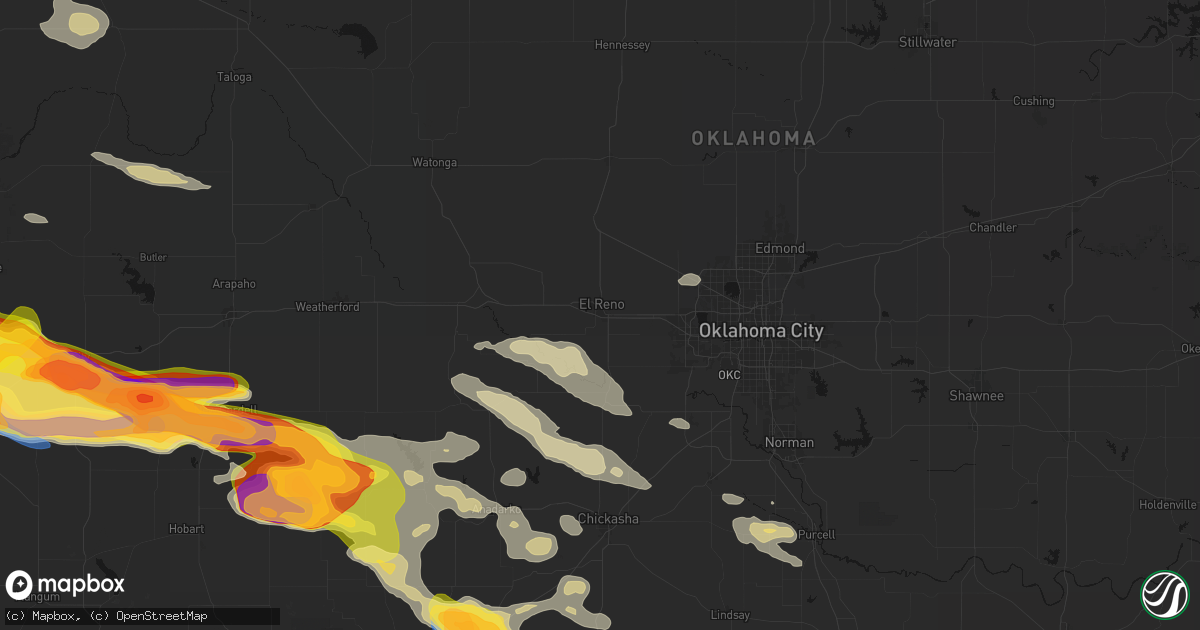 Hail map in El Reno, OK on May 9, 2026