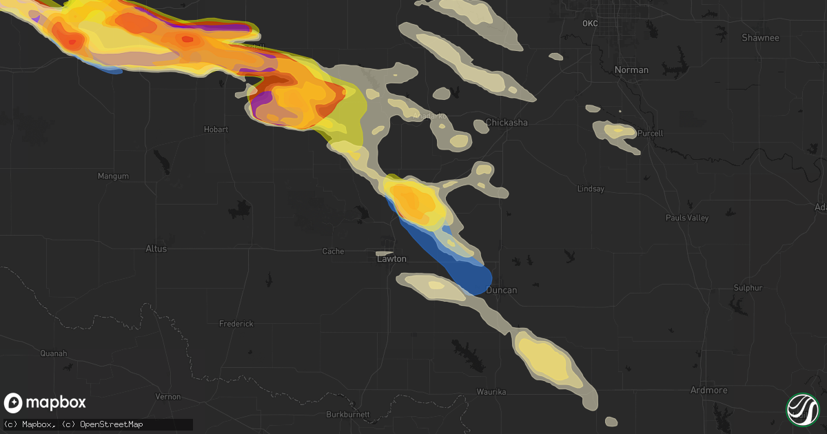 Hail map in Elgin, OK on May 9, 2026