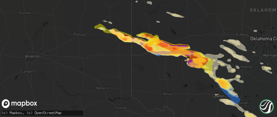 Hail map in Erick, OK on May 9, 2026