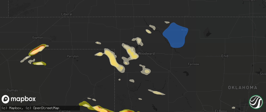 Hail map in Fargo, OK on May 9, 2026