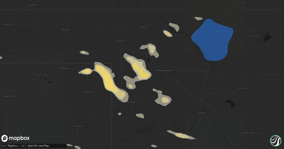 Hail map in Fargo, OK on May 9, 2026