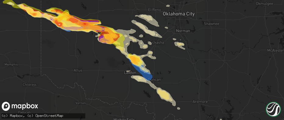 Hail map in Fletcher, OK on May 9, 2026
