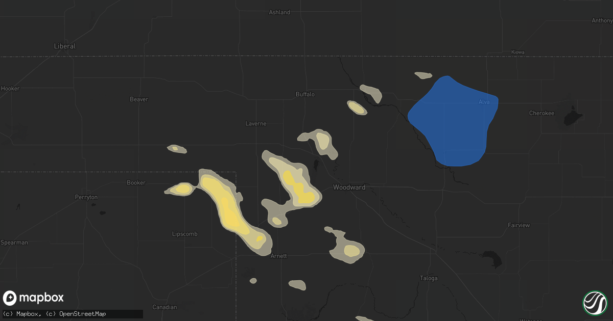 Hail map in Fort Supply, OK on May 9, 2026