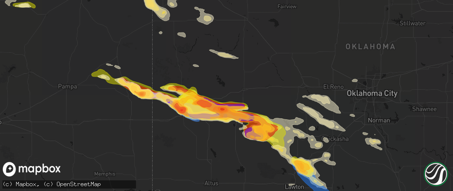 Hail map in Foss, OK on May 9, 2026