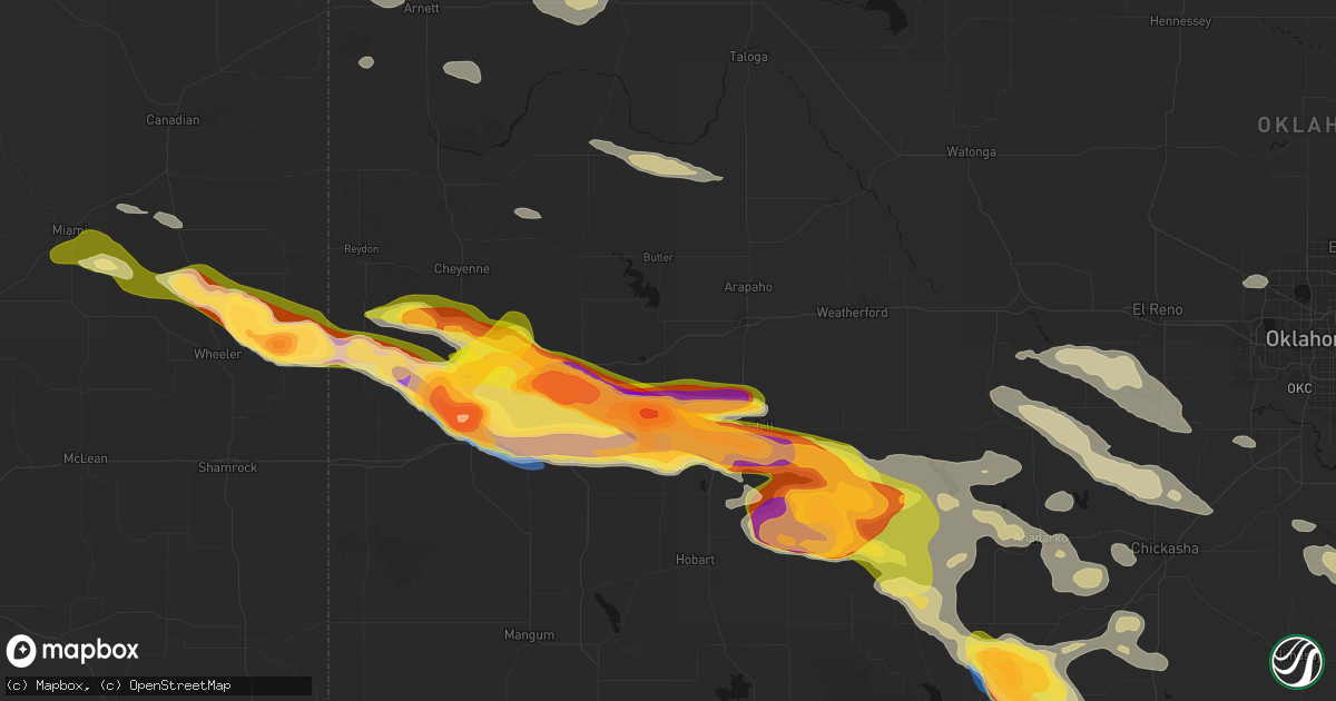 Hail map in Foss, OK on May 9, 2026