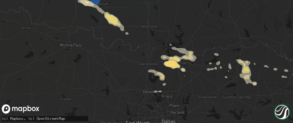 Hail map in Gainesville, TX on May 9, 2026