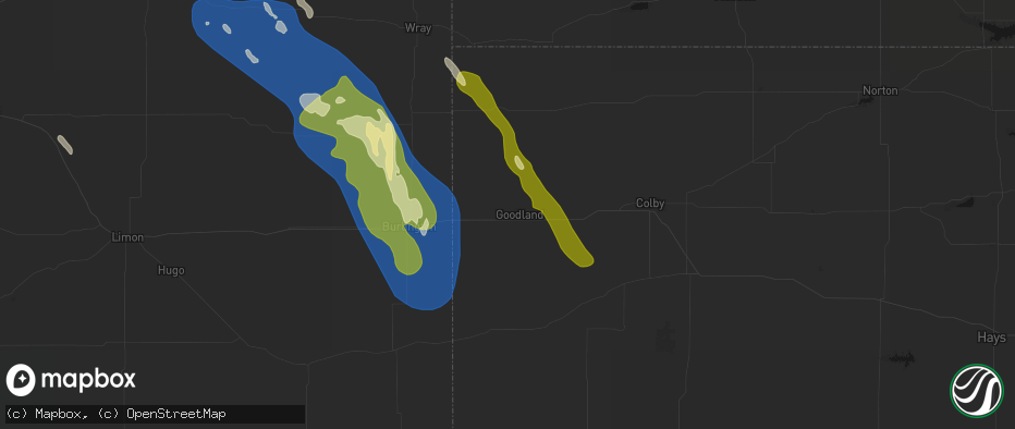 Hail map in Goodland, KS on May 9, 2026