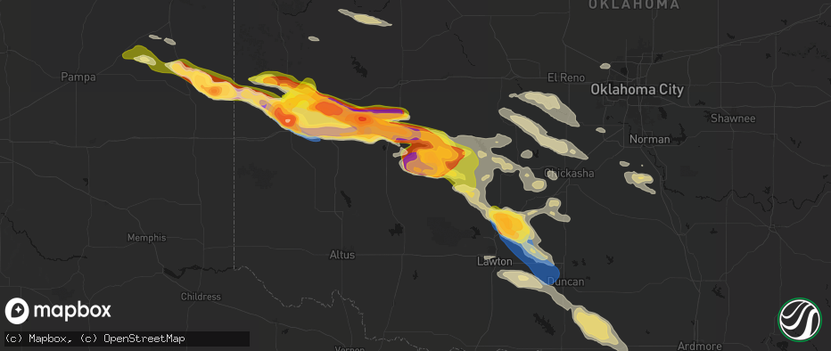Hail map in Gotebo, OK on May 9, 2026