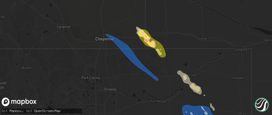 Hail map in Grover, CO on May 9, 2026