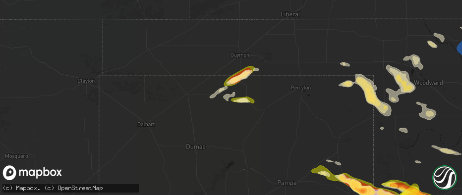 Hail map in Gruver, TX on May 9, 2026
