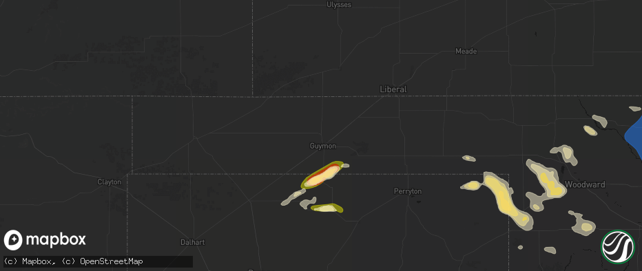 Hail map in Guymon, OK on May 9, 2026