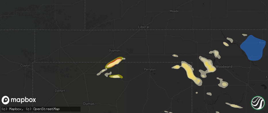 Hail map in Hardesty, OK on May 9, 2026