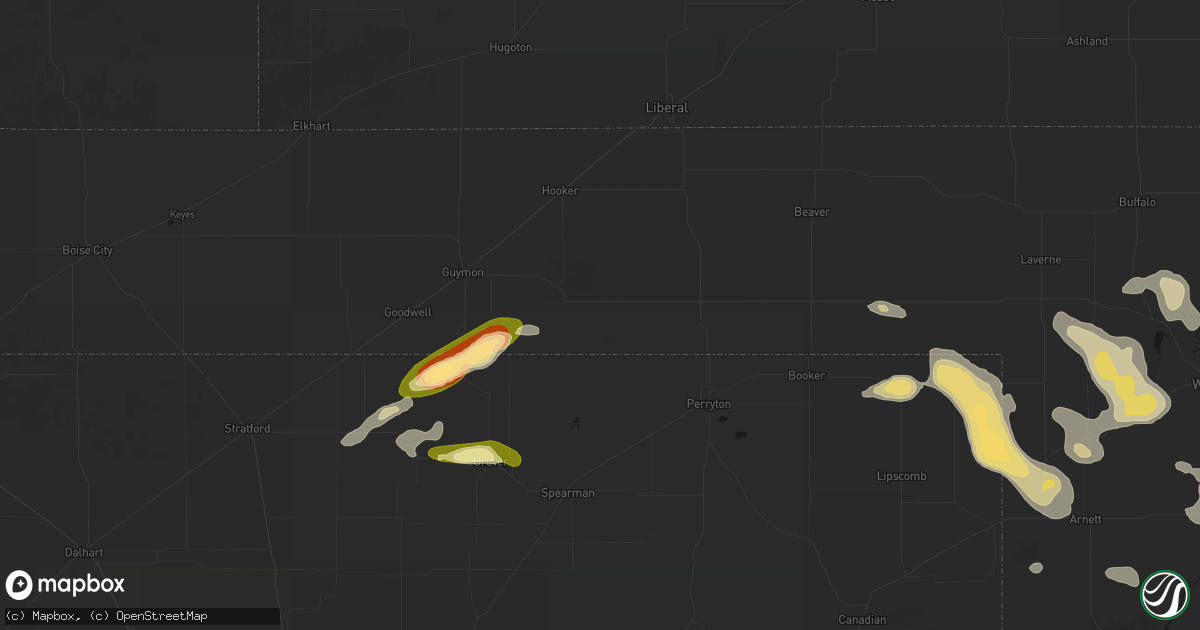 Hail map in Hardesty, OK on May 9, 2026