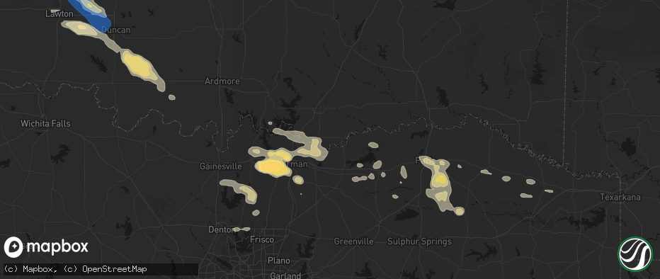 Hail map in Hendrix, OK on May 9, 2026