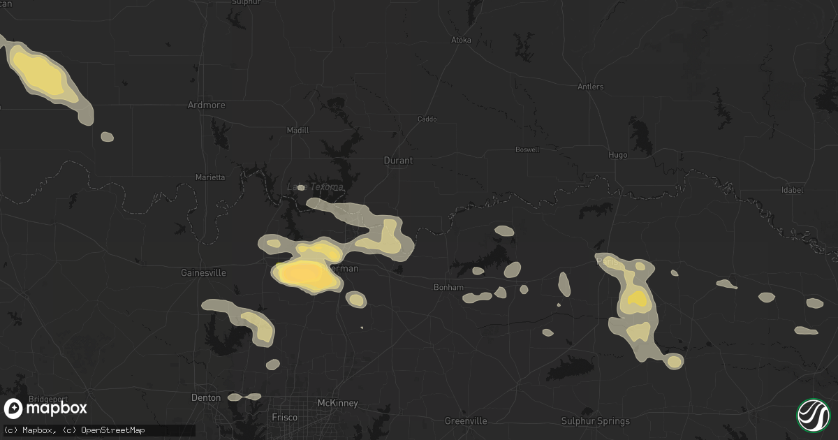 Hail map in Hendrix, OK on May 9, 2026