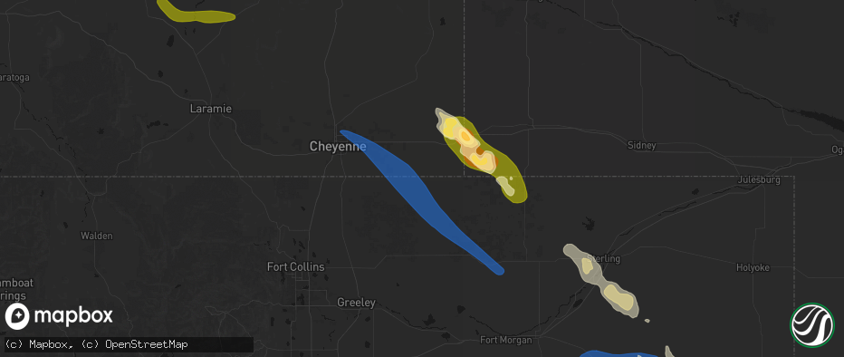 Hail map in Hereford, CO on May 9, 2026