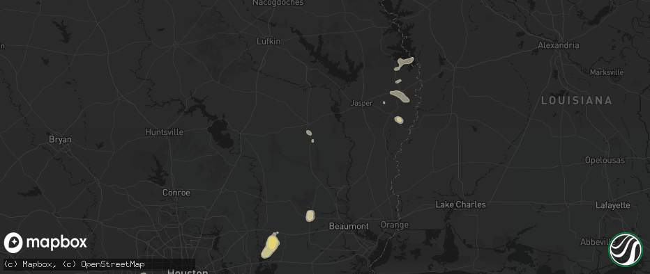 Hail map in Hillister, TX on May 9, 2026
