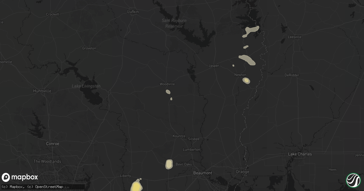 Hail map in Hillister, TX on May 9, 2026
