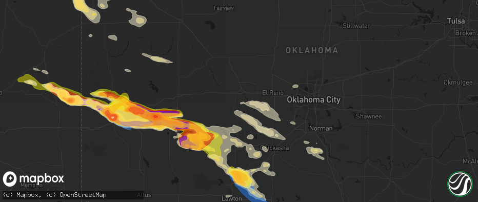 Hail map in Hinton, OK on May 9, 2026