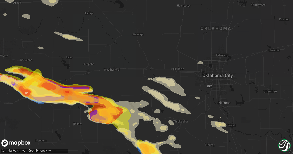 Hail map in Hinton, OK on May 9, 2026