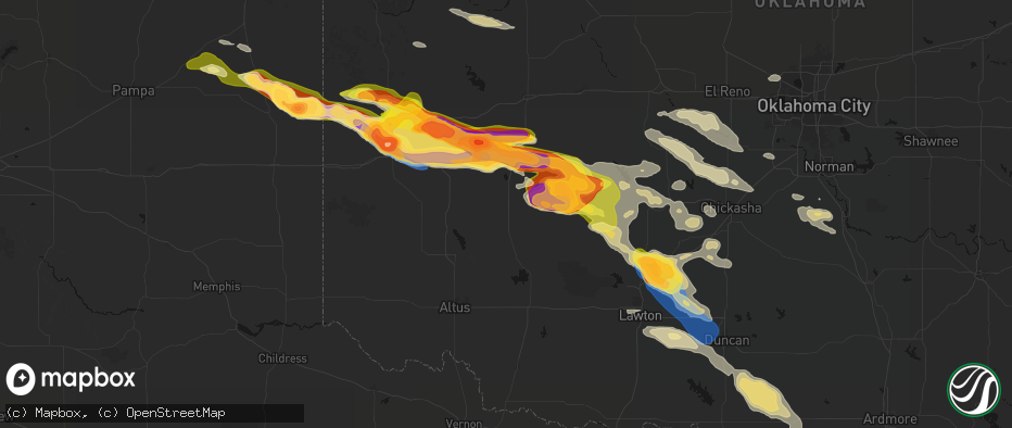 Hail map in Hobart, OK on May 9, 2026