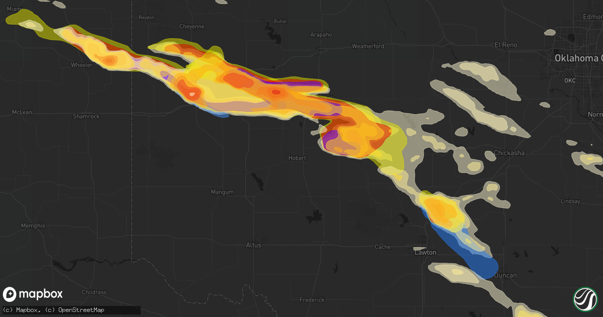 Hail map in Hobart, OK on May 9, 2026