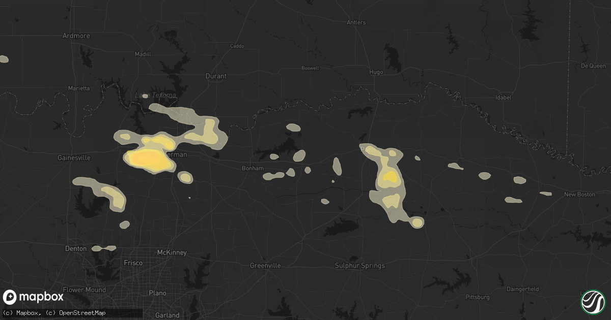 Hail map in Honey Grove, TX on May 9, 2026