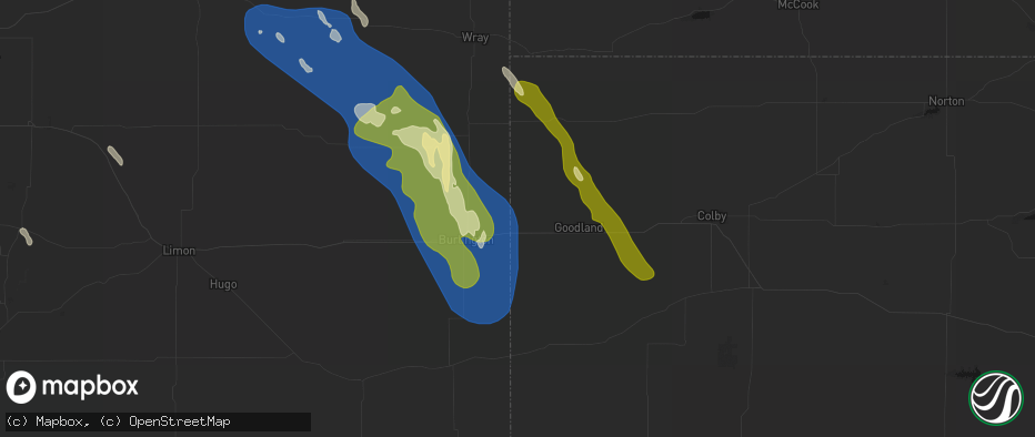 Hail map in Kanorado, KS on May 9, 2026