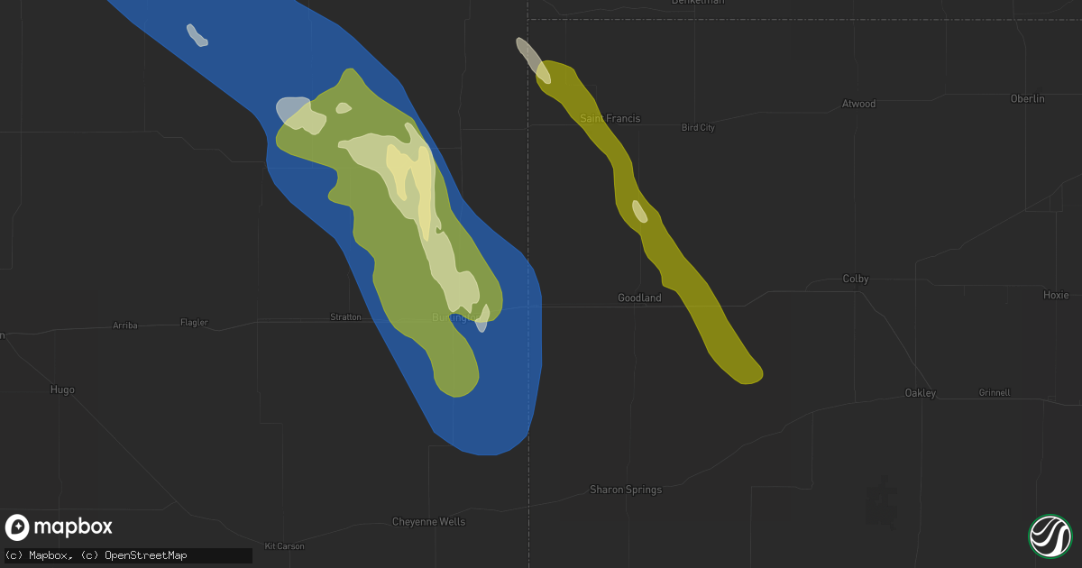 Hail map in Kanorado, KS on May 9, 2026